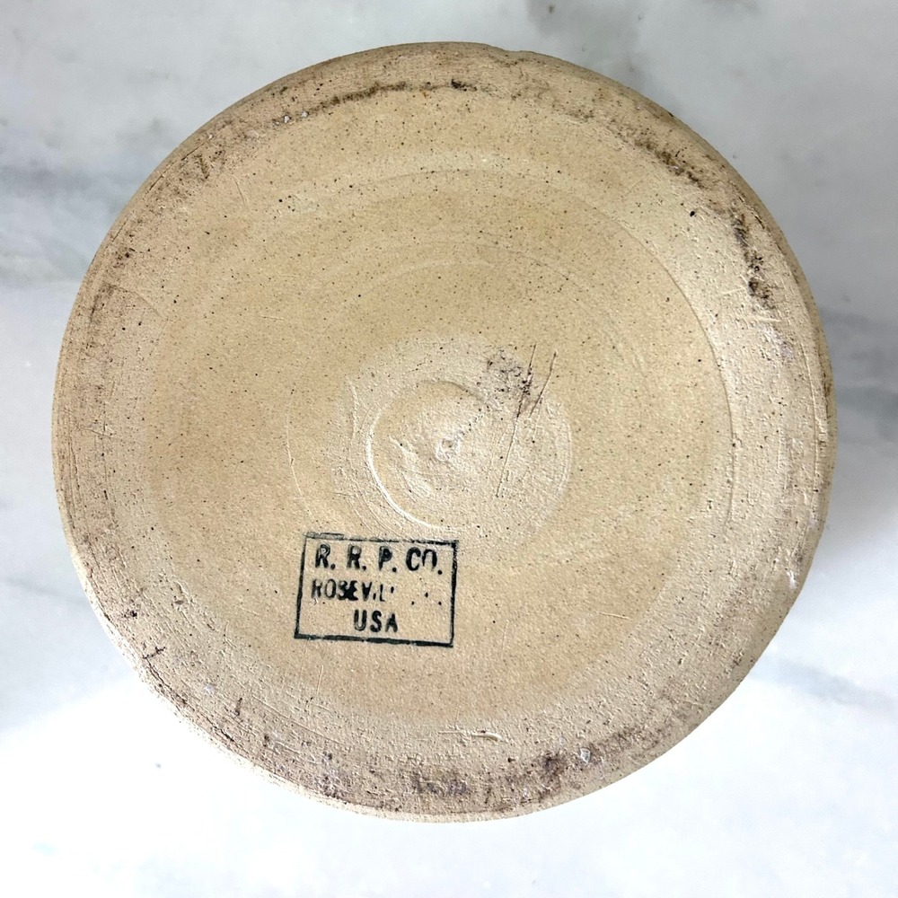 RRP Roseville USA 6.5" Stoneware Crock Two Tone Brown Tan Vintage Pottery Bowl - Picture 2 of 7